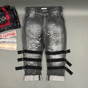 AMEN Italy Jeans Bondage Thrashed Boro Patchwork Designer Sashiko Repaired Denim